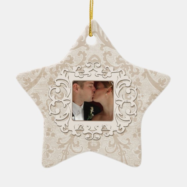 Elegant First Christmas Together Personalise Photo Ceramic Tree Decoration (Front)