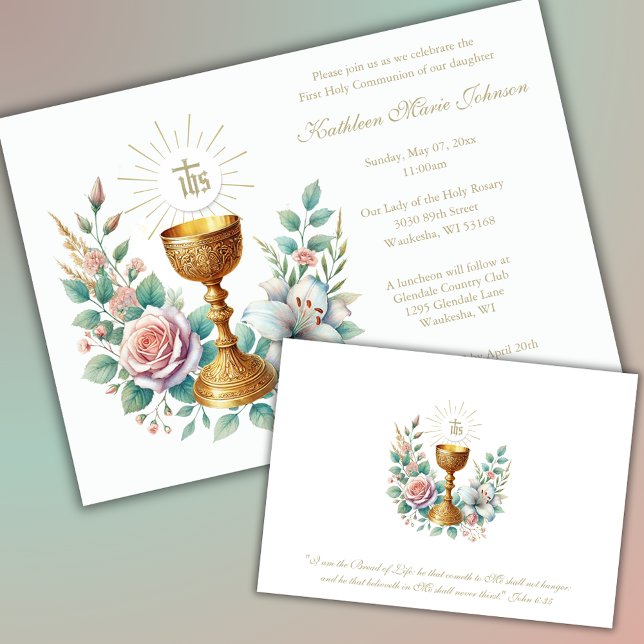 Elegant First Communion Floral Eucharist  Invitation (Creator Uploaded)