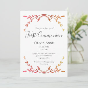 Elegant First Communion Peach Script Simple Invitation