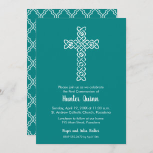 Elegant First Communion Teal Invitations