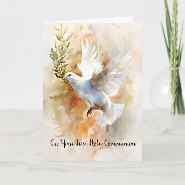 Elegant First Holy Communion Blessings Dove  Card (Front)