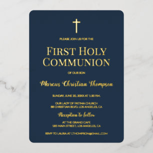 Elegant First Holy Communion blue gold cross