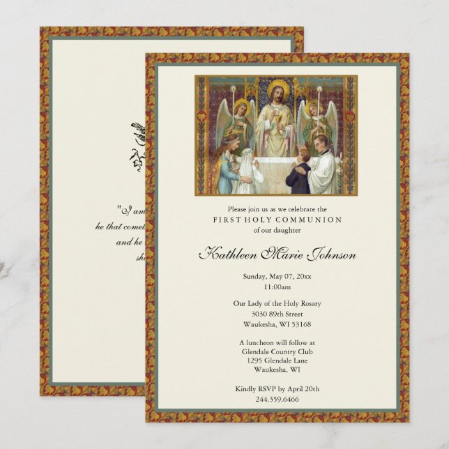 Elegant First Holy Communion Boy Girl Invitation (Front/Back)
