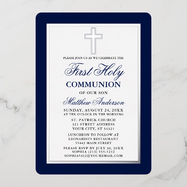 Elegant First Holy Communion Cross Silver Frame (Front)