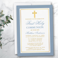 Elegant First Holy Communion Dusty Blue Gold