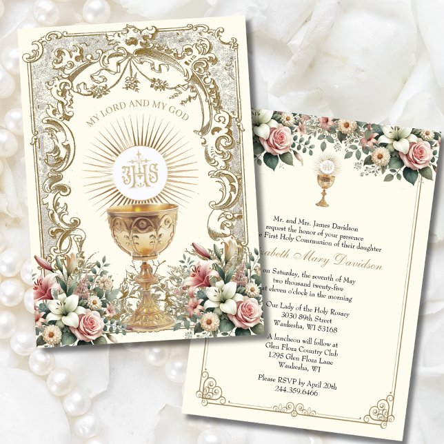 Elegant First Holy Communion Floral  Invitation (Creator Uploaded)