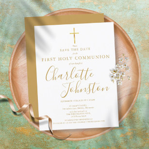 Elegant First Holy Communion Gold Signature Save T Announcement Postcard