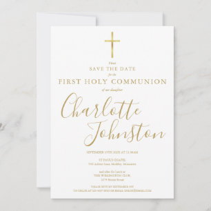 Elegant First Holy Communion Gold Signature Save The Date
