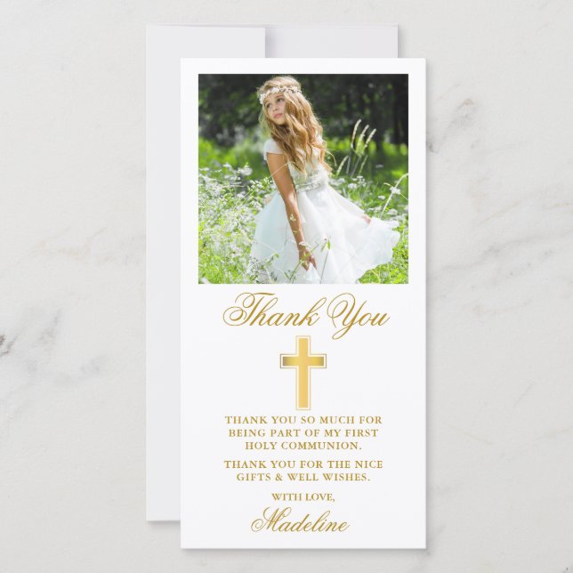 Elegant First Holy Communion Gold Thank You Card (Front)