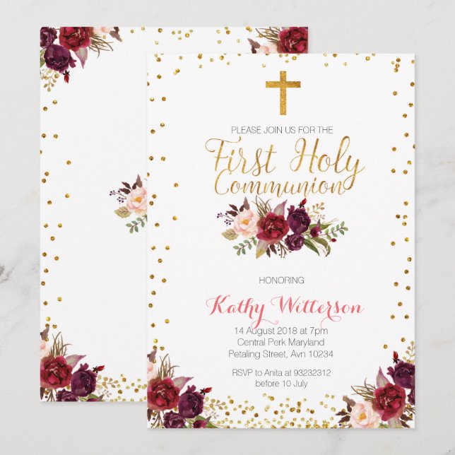 Elegant First Holy Communion Invitation (Front/Back)