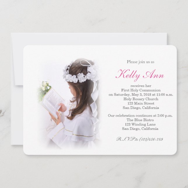 Elegant First Holy Communion Invitation for Girl (Front)