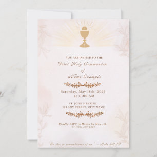 Elegant First Holy Communion Invitation   Gold Cha