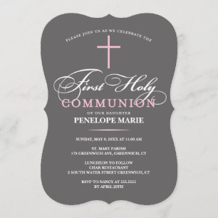 Elegant First Holy Communion Invitation Pink