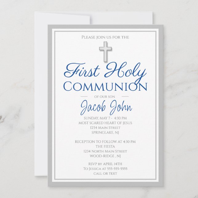 Elegant First Holy Communion Invites for Boys (Front)