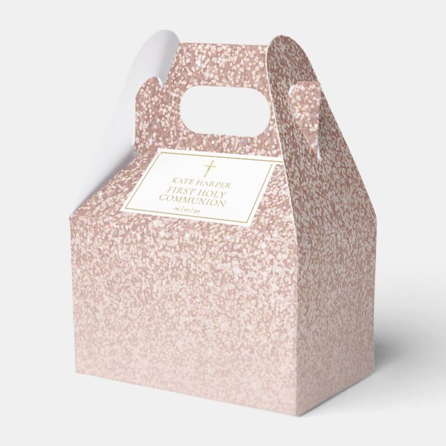 Elegant First Holy Communion Rose Gold Glitter Favour Box (Front Side)
