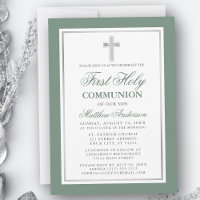 Elegant First Holy Communion Sage Green Silver