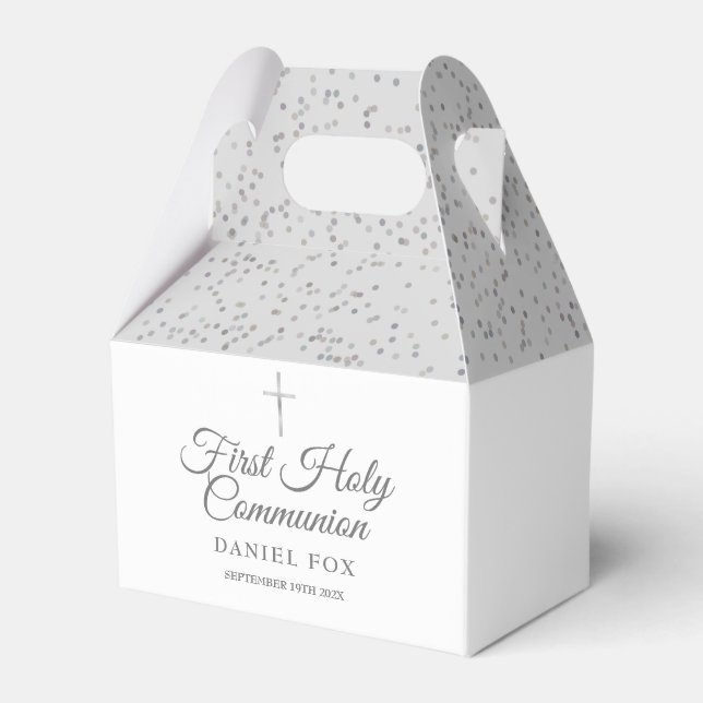 Elegant First Holy Communion Sliver Stardust Favour Box (Front Side)