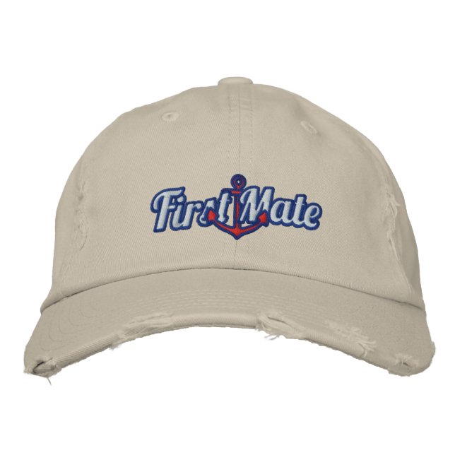 Elegant First Mate Nautical Anchor Embroidery Embroidered Hat (Front)