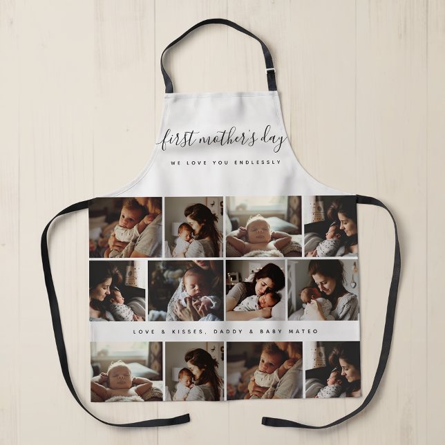 Elegant First Mother's Day Custom Photo Collage Apron (Creator Uploaded)