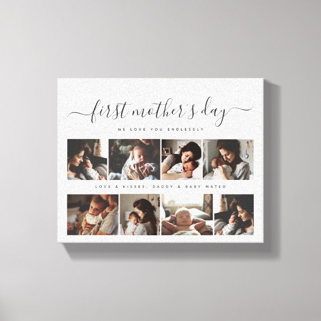 Elegant First Mother's Day Custom Photo Collage Canvas Print (Front)
