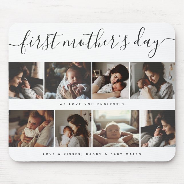 Elegant First Mother's Day Custom Photo Collage Mouse Mat (Front)