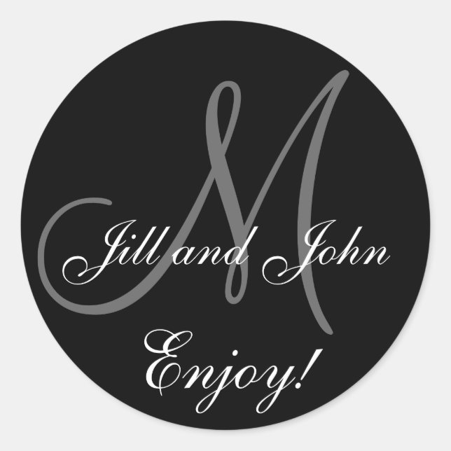 Elegant First Names Monogram Wedding Favour Sticke Classic Round Sticker (Front)