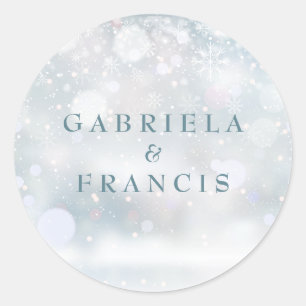 Elegant First Snowflakes Winter Wedding Classic Round Sticker