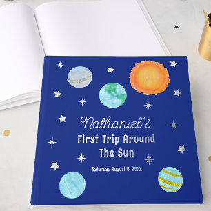Elegant First Trip Around The Sun Boy's Birthday Guest Book