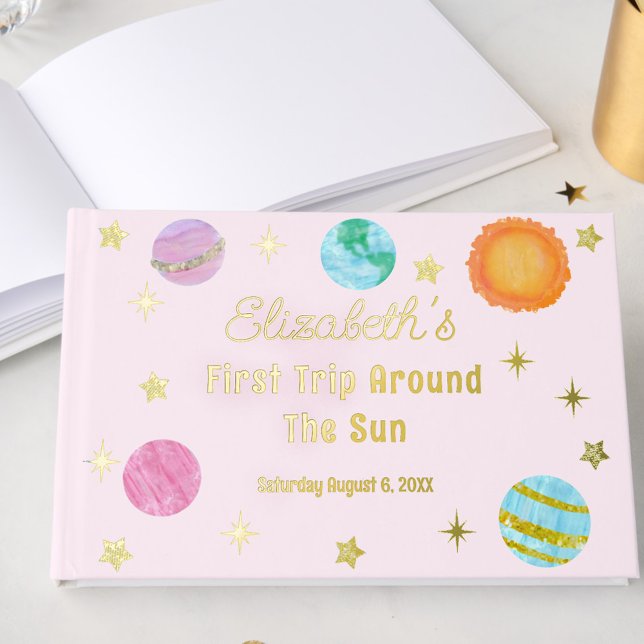 Elegant First Trip Around The Sun Girl's Birthday Guest Book (Creator Uploaded)