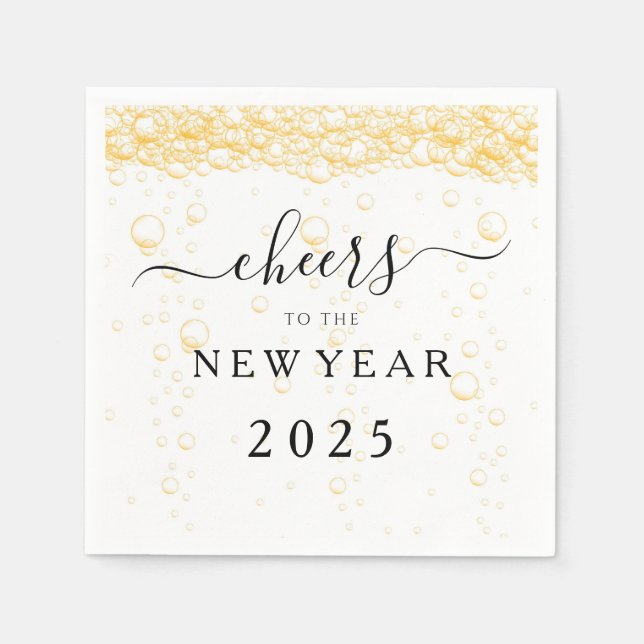 Elegant Fizz Bubbles Cheers New Year's Eve Napkin (Front)