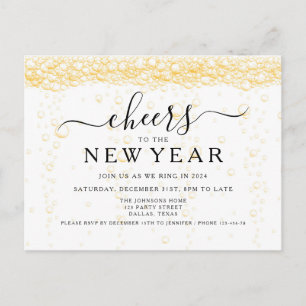 Elegant Fizz New Year's Eve Party Invitation Postcard