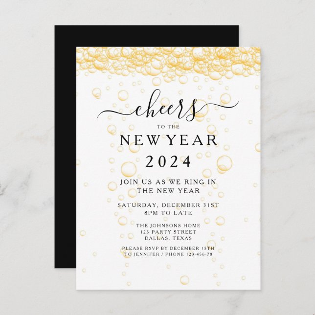 Elegant Fizz New Year's Eve Party Invitation Postcard (Front/Back)