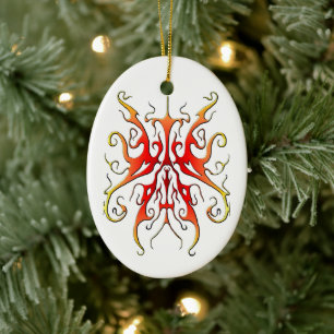 Elegant Flame Tribal Mask Abstract Design Ceramic Tree Decoration