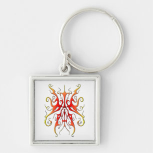 Elegant Flame Tribal Mask Abstract Design Key Ring