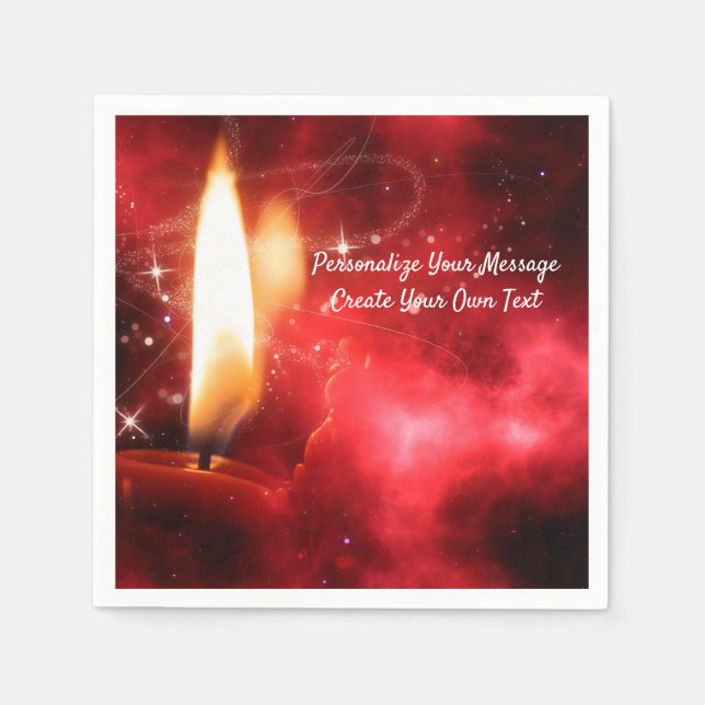 Elegant Flaming Candle on Red Personalise Napkin (Front)