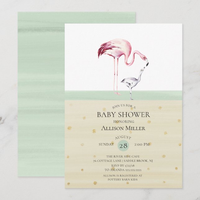 Elegant Flamingo Baby shower Invitation (Front/Back)