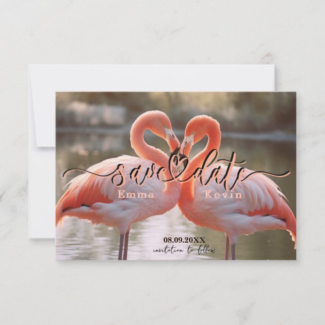 Elegant Flamingo Love Save the Date Template  (Front)