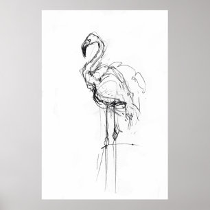 Elegant Flamingo Portrait Sketch - Premium Poster