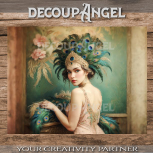 Elegant Flapper Girl with Peacock Feathers Decoupa Tissue Paper