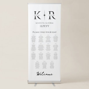 Elegant Flare Monogram Wedding 15 Seating Chart Retractable Banner