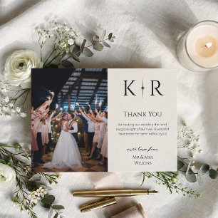 Elegant Flare Monogram Wedding Photo Thank You Card