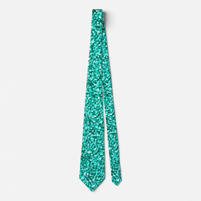 Elegant Flashy Turquoise Blue Glitter  Tie (Front)