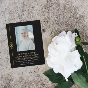 Elegant Flat Black Photo Memorial Program Thank You Card