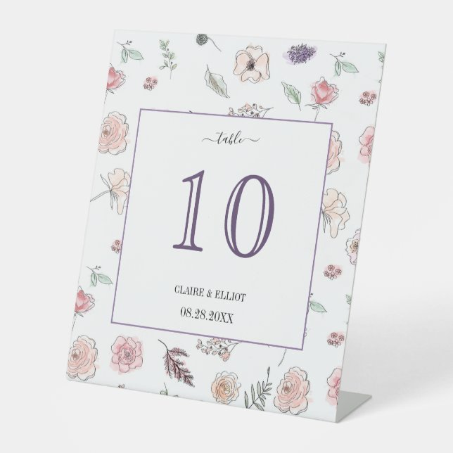 Elegant Flat Modern Botanical Green Table Numbers Pedestal Sign (Front)