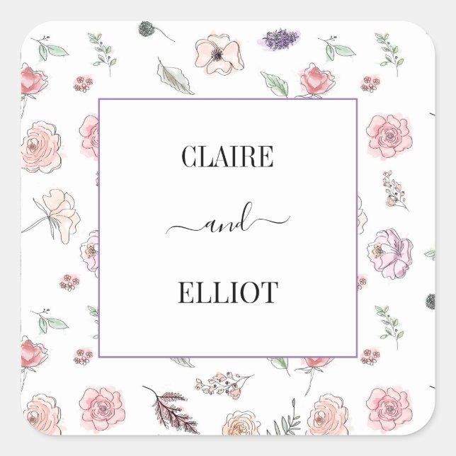 Elegant Flat Modern Botanical Green Weddin Square Sticker (Front)