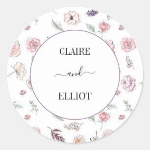 Elegant Flat Modern Botanical Green Wedding Classic Round Sticker