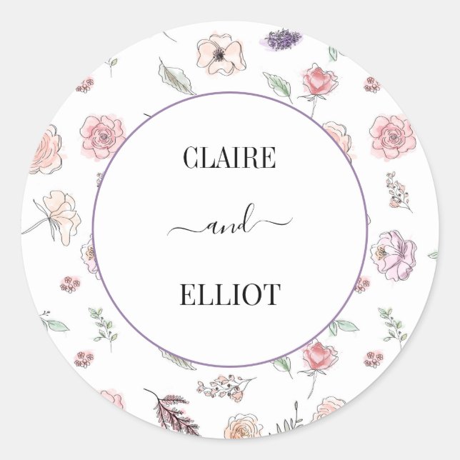 Elegant Flat Modern Botanical Green Wedding Classic Round Sticker (Front)