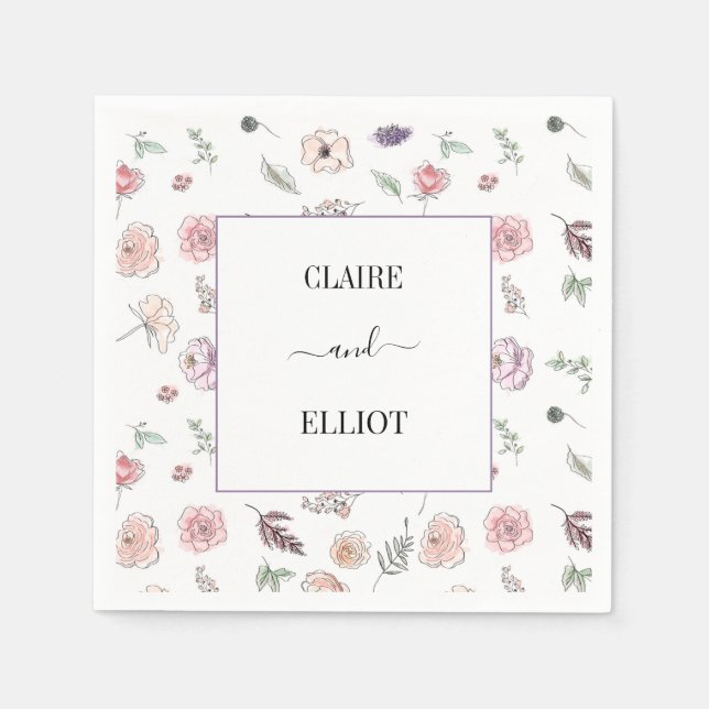 Elegant Flat Modern Botanical Green Wedding Napkin (Front)