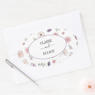 Elegant Flat Modern Botanical Green Wedding Oval Sticker