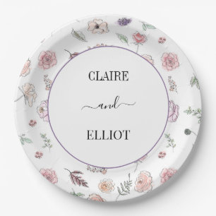 Elegant Flat Modern Botanical Green Wedding Paper Plate